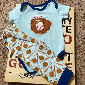 Baseball onesie and pants.